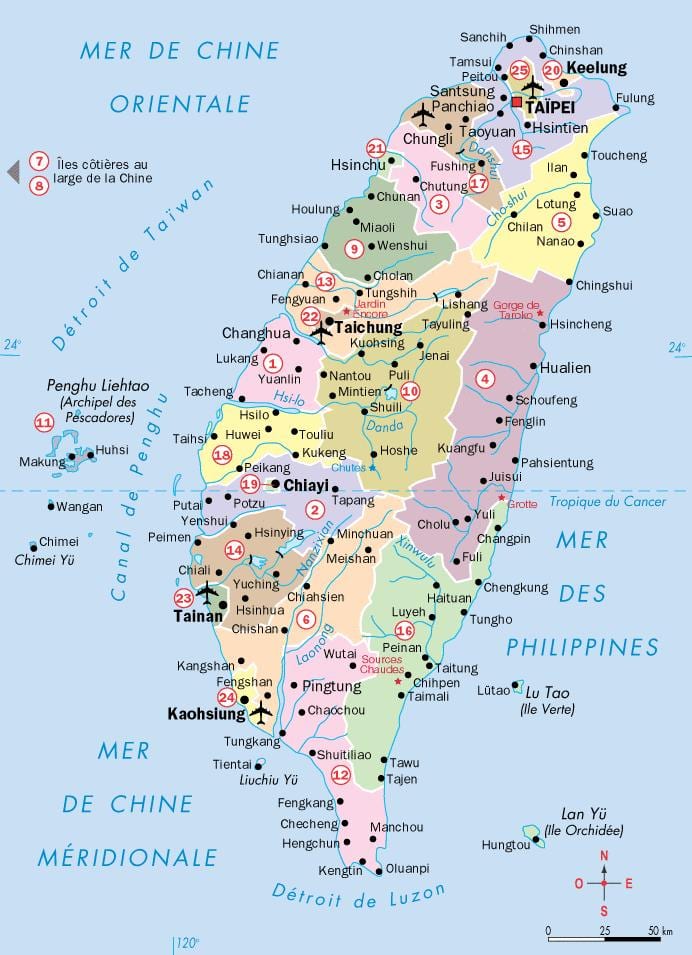 mappa di Taiwan città