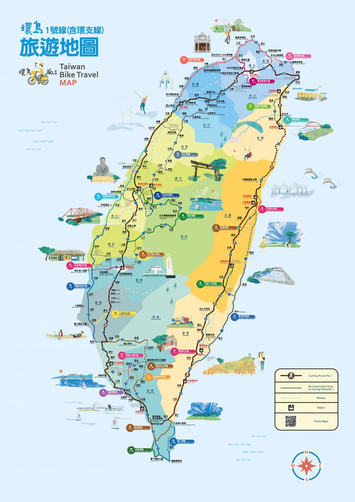 escursioni in bicicletta intorno Taiwan road bike mappa