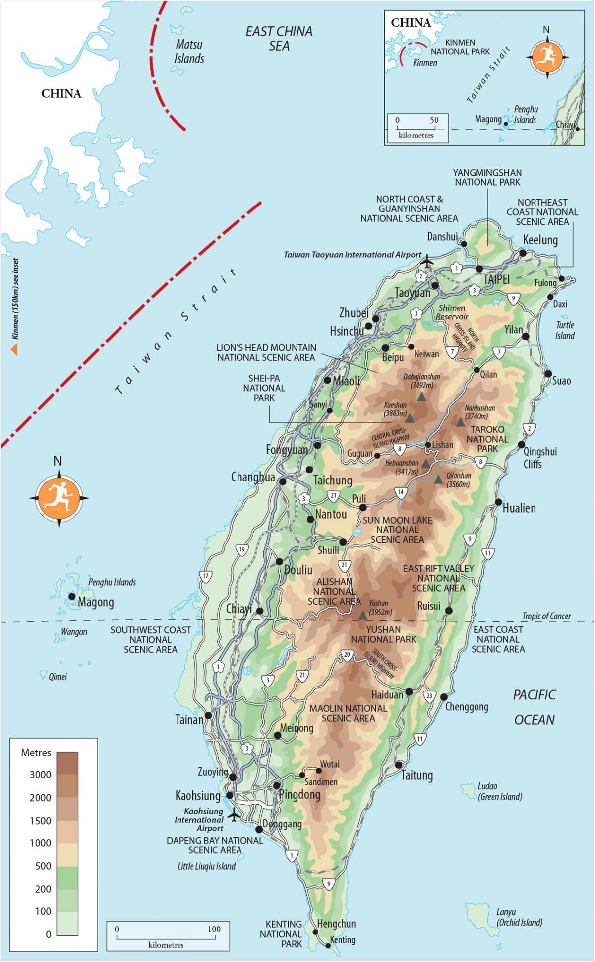 Mappa di Taiwan di visite turistiche