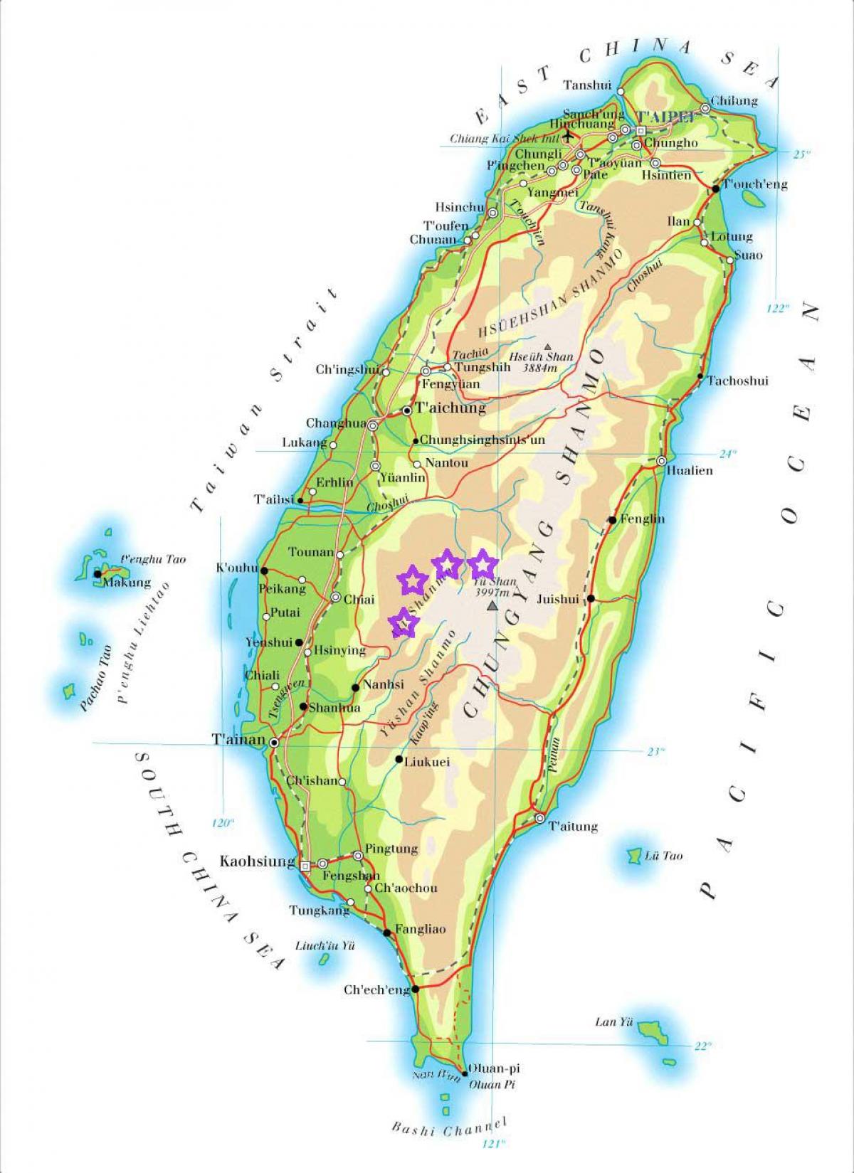 Mappa di Taiwan montagne