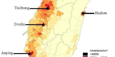 Taiwan densità di popolazione mappa